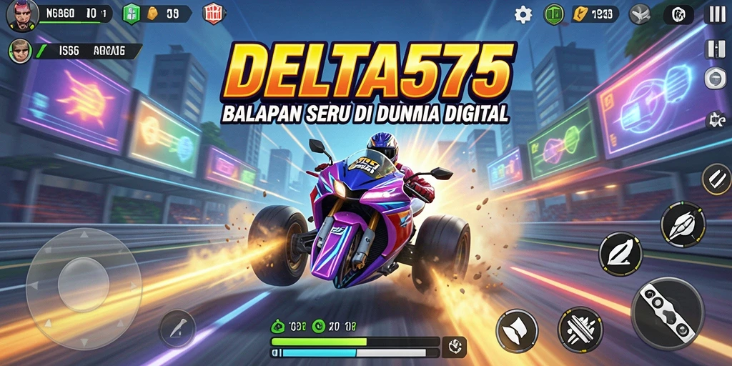 Tampilan gameplay DELTA575 dengan aksi balapan yang intens.