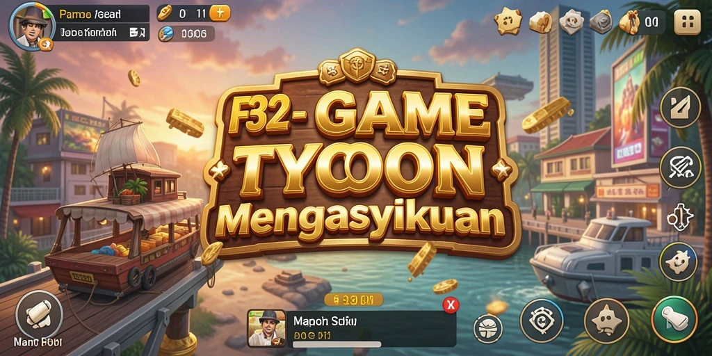 Tampilan gameplay F32 dengan pengelolaan bisnis yang menarik.