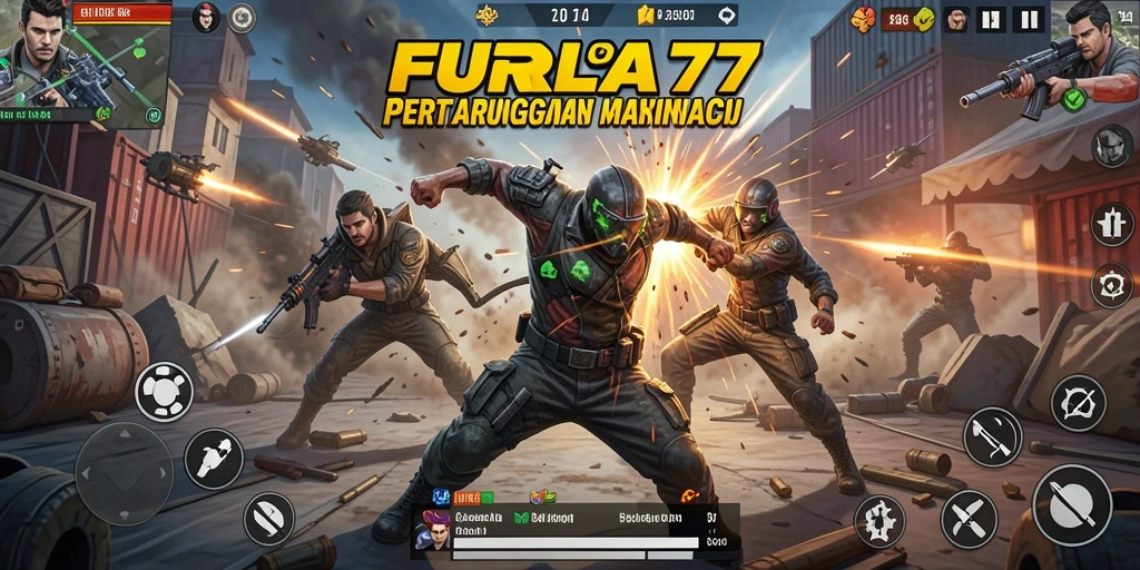Tangkapan layar utama FURLA77 menampilkan pertarungan aksi yang mendebarkan.