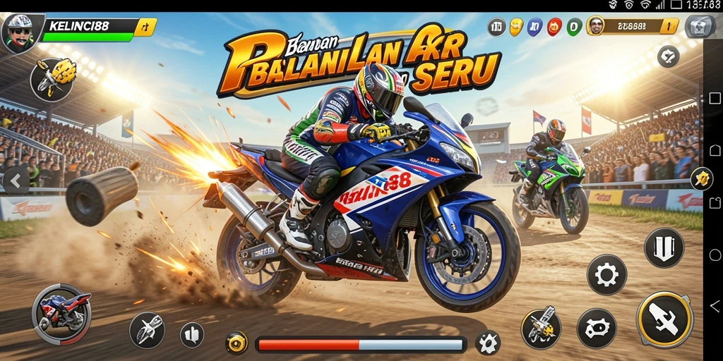 Tampilan gameplay balapan motor yang mendebarkan di KELINCI88.