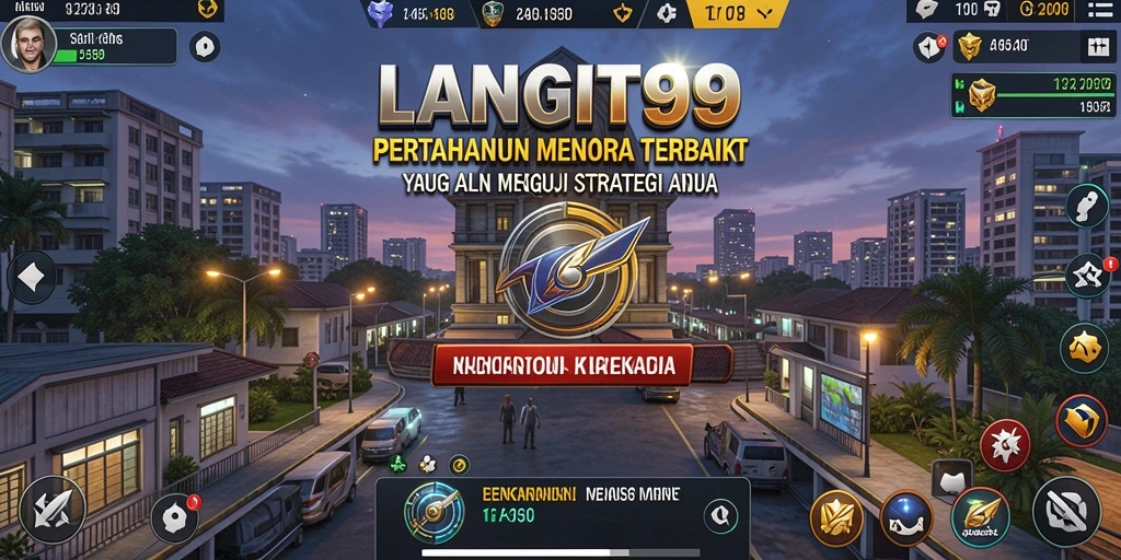 Screenshot menampilkan gameplay LANGIT99 dengan menara yang strategis dan serangan musuh.