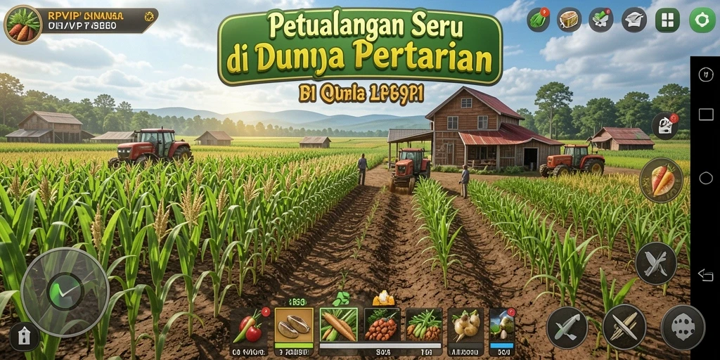 Screenshot gameplay RPVIP1 menunjukkan aktivitas pertanian yang menarik.