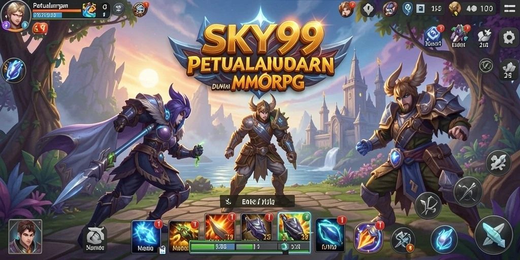 Tampilan gameplay <strong>SKY99</strong> yang epik dengan pertarungan seru dalam dunia MMORPG.