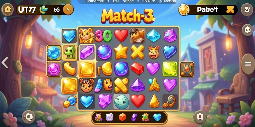Tangkapan layar gameplay UT77 menampilkan keseruan permintaan Match-3.