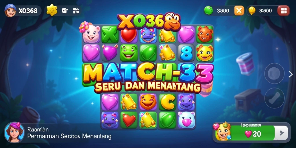 Screenshot menampilkan gameplay seru XO368 yang penuh warna dan tantangan Match-3.